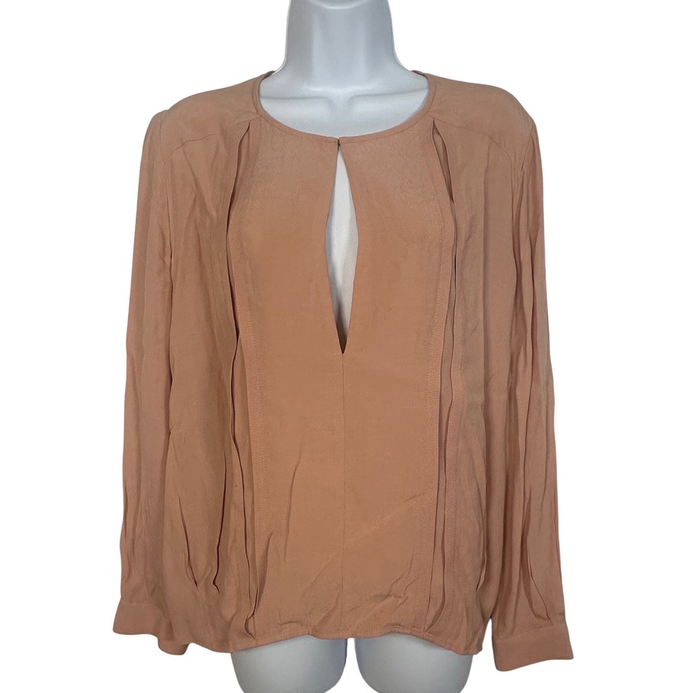 Diane von Furstenberg DVF Peach Pink Rayon Keyhole Pintuck Blouse Womens 12‎
